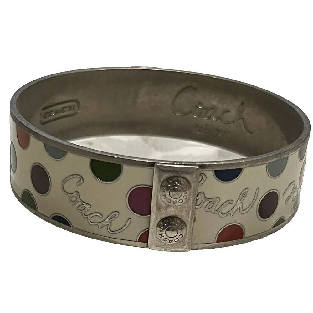 Coach Bangle Bracelet Stackable Enamel POLKA DOT Signature Logo Silver Plate Y2K
